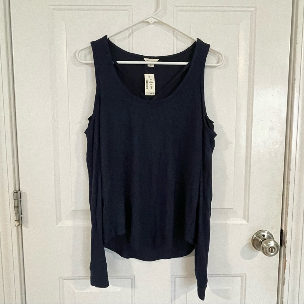 Aeropostale Navy Cold Shoulder Ribbed Long Sleeve Top NWT